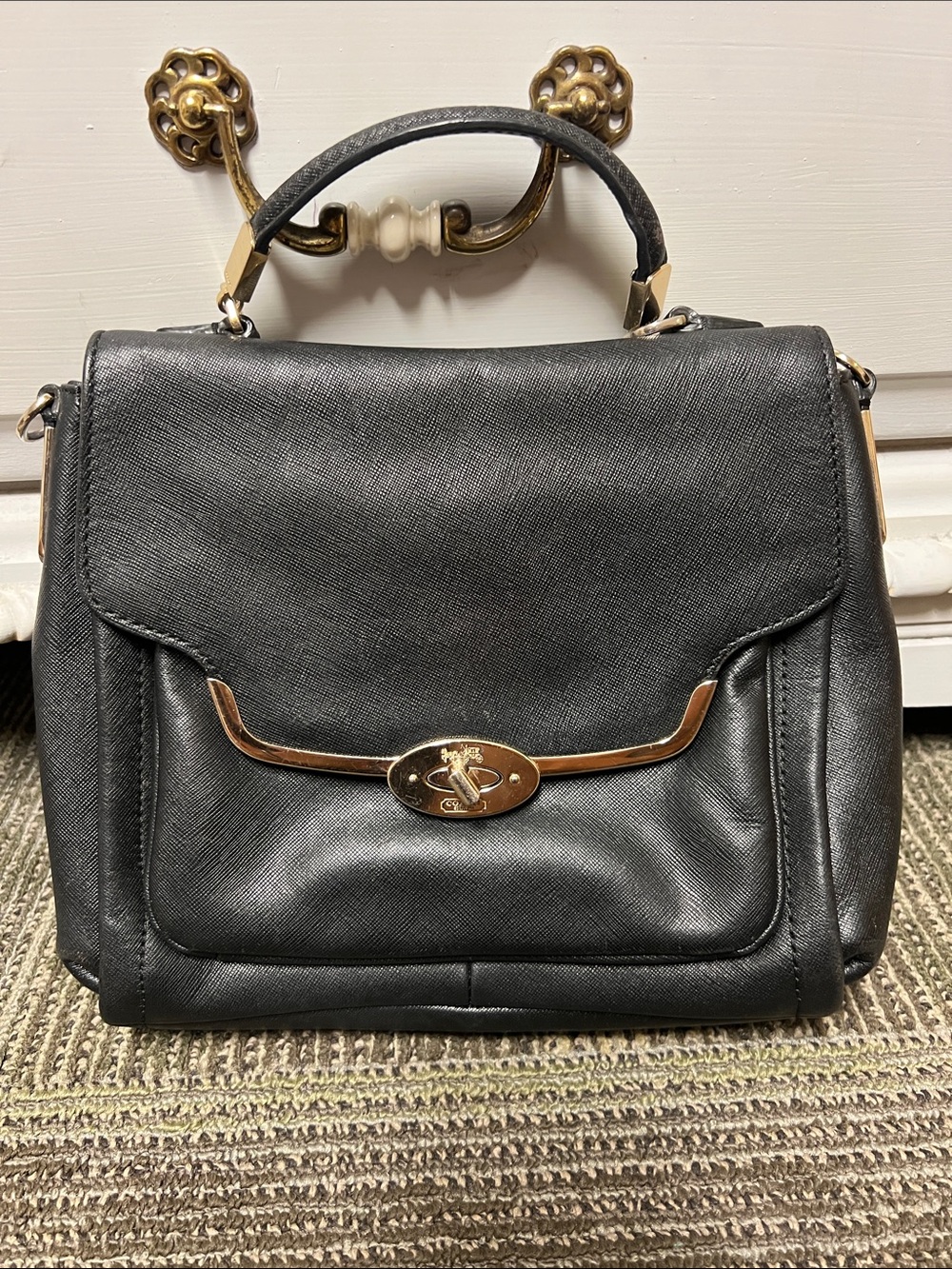 Coach Black Leather Top-Handle Women’s Bag with Gold Hardware